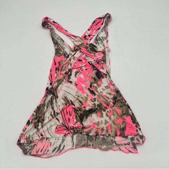 Venus XS Animal Print Sleeveless Top Pink Brown Beaded Detail Crisscross Back - Picture 5 of 11